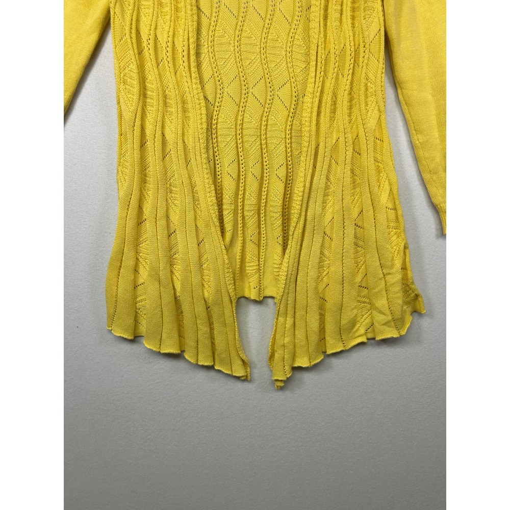 Boho Coastal Emaline Womens Medium Yellow Pointelle Open Front Draped Cardigan - Picture 5 of 8